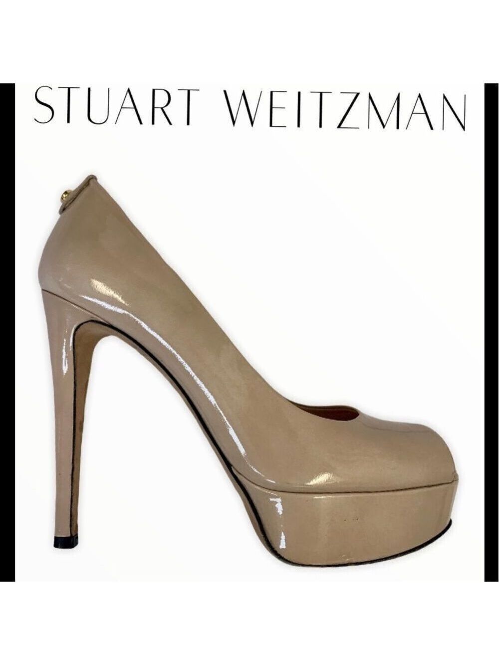 Stuart Weitzman beige tan nude patent platform pumps size 8.5